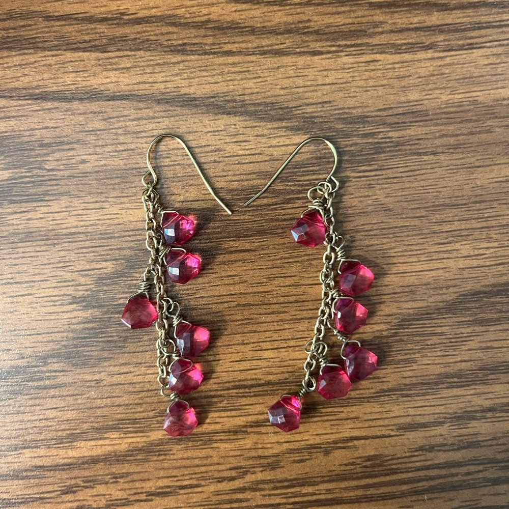 Gold and Pink Dangle Earrings